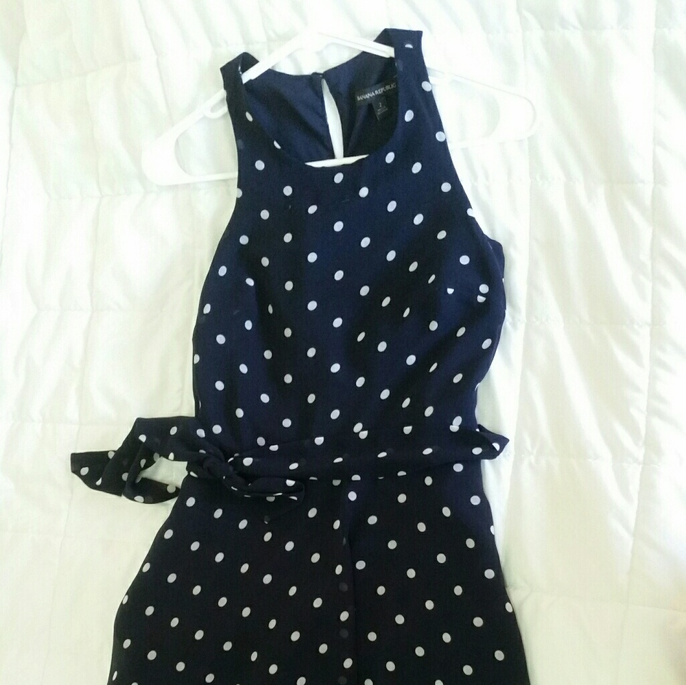 BANANA REPUBLIC Polka Dot Navy Flare Dress, Sz. 2 - Picture 4 of 8